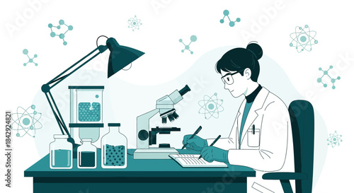 Illustration depicting a scientist meticulously working in a laboratory environment analyzing