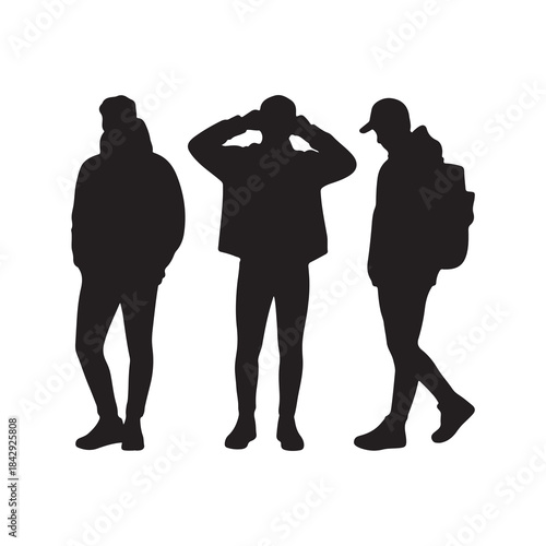 Minimalist Black and White Vector Set of Young People Silhouettes