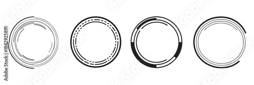 Abstract circular frames set with futuristic elements and geometric shapes