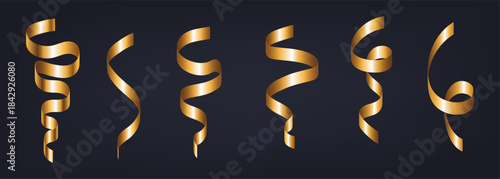 Golden tinsel set. Golden tinsel on a dark  background. Vector clipart.