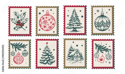 Vintage Christmas Holiday Postage Stamps Collection	
