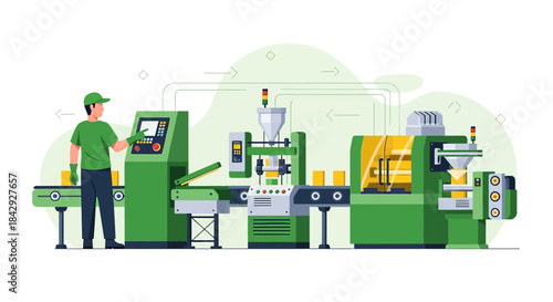 Automated production line with operator controlling process ensuring smooth workflow efficiency