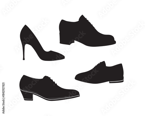 A stylish collection of black women's shoes and boots, including high heels and fashion vector silhouettes