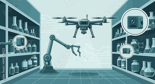 Automation with drones and robotic arms in a laboratory setting for scientific efficiency