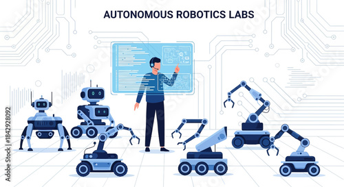 Autonomous robotics laboratory showcasing collaborative human robot interaction and ai integration