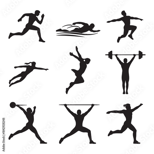Black Vector Set of Fitness, Running, and Weightlifting Icons