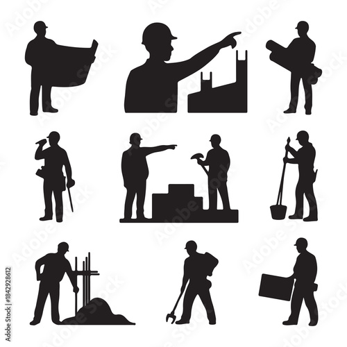 Collection of Construction Worker and Builder Silhouettes
