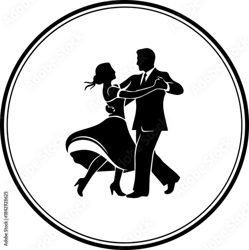 Elegant silhouette of a couple dancing gracefully, perfect for wedding invitations, dance studio promotions, and romantic event designs with timeless appeal