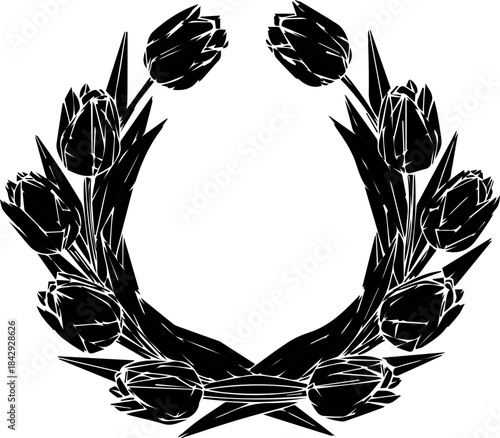 Elegant tulip wreath design for invitations, logos, or decorative elements, showcasing minimalist botanical beauty and refined floral aesthetics