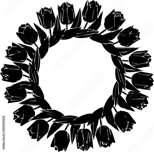 Elegant tulip wreath design element for cards, invitations, and springtime promotions, originally a scalable graphic with timeless beauty