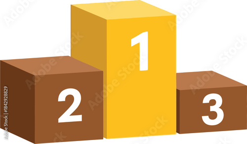 A colorful illustration of a three tiered winners podium with numbers