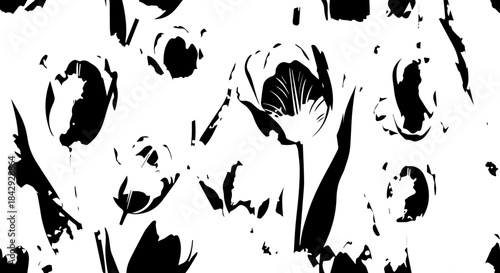 Stunning monochrome tulip floral pattern in a modern, abstract style for unique designs and artistic projects. Elegant, bold, and eye catching illustration