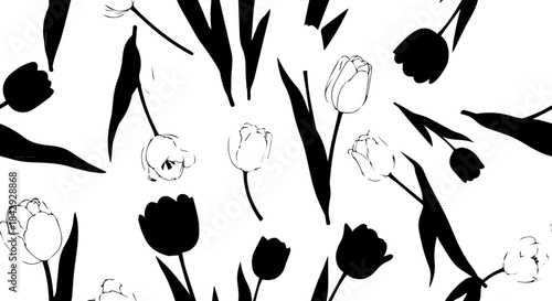 Elegant tulip floral arrangement in modern monochrome. Graceful design for sophisticated branding, invitations, and stylish spring announcements