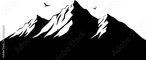 Stunning mountain range silhouette with soaring birds, perfect for adventure travel branding and outdoor themed designs, evoking freedom and natural beauty