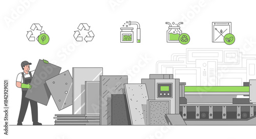 Ecological material manufacturing involving sustainable processes and recycled materials