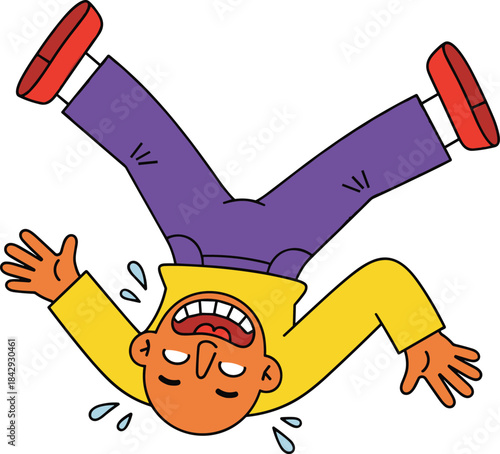 Cartoon, hot weather, boy sweating, summer heat, sun, exhausted, dehydration, tired, walk, heatwave, sunshine, perspiration, overheating, outdoor, vector, illustration, blue hair, red