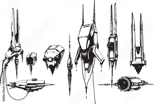 Mechanism set, retro, vintage, steampunk, cyberpunk, decorative elements. Ideal design for social media, cover, banner, flyer, music, ads.