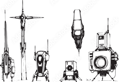 Mechanism set, retro, vintage, steampunk, cyberpunk, decorative elements. Ideal design for social media, cover, banner, flyer, music, ads.