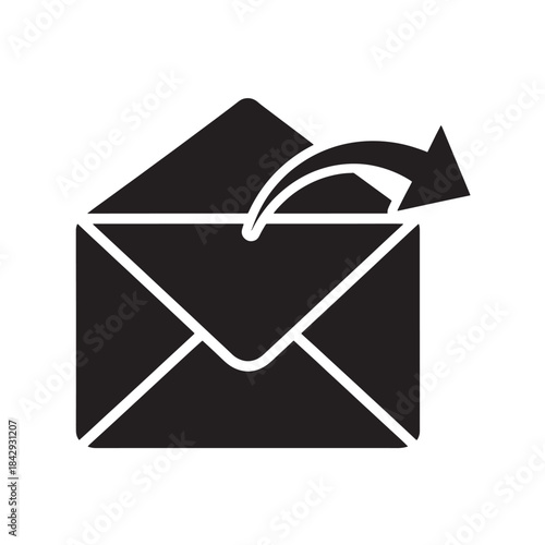 Black Envelope with Arrow Emerging on White Background