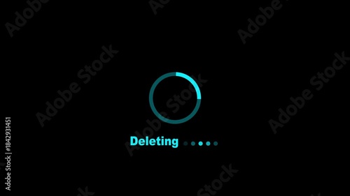 Deleting progress loading bar computer screen animation isolated on white background. Loading deleting bar Deleting button icon. deleted sign animation DELETING Text and Loading Dots on Black 