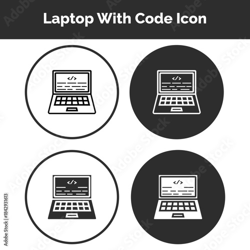 Laptop with Code Icons Set — Programming, Development, Tech & Software Symbols