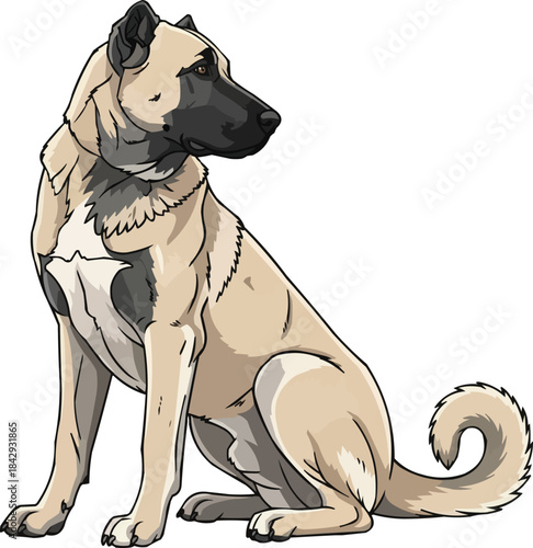 Kangal Shepherd Dog sitting looking away watchdog stance