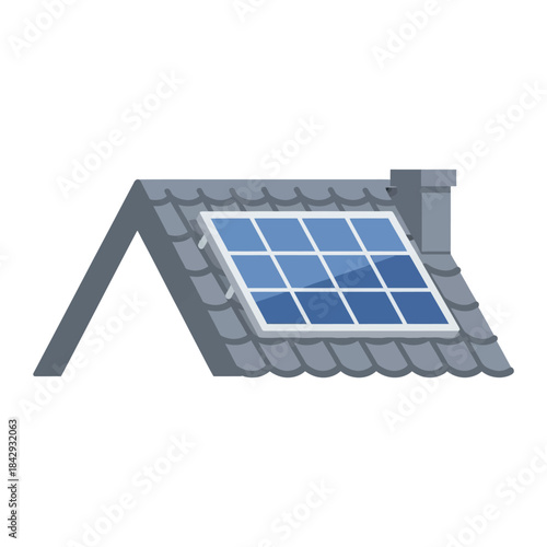 Solar panel installed on house roof, residential renewable energy and clean electricity vector illustration