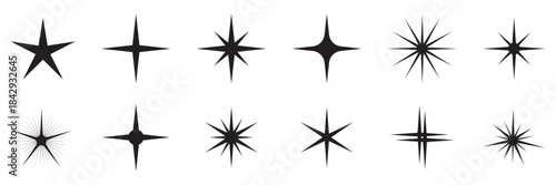 Star icons. Twinkling stars. Sparkles, shining burst.
