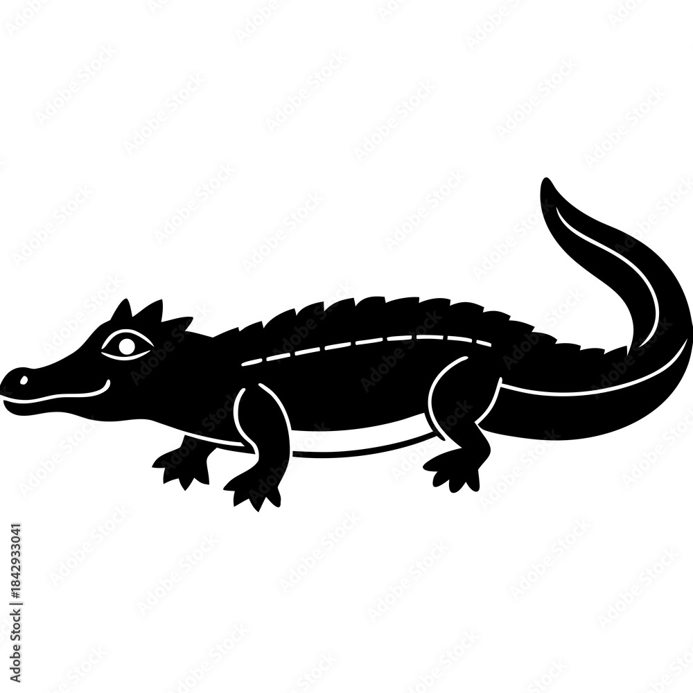 Naklejka premium Black Dwarf Crocodile Vector Illustration – Silhouette Wildlife Design