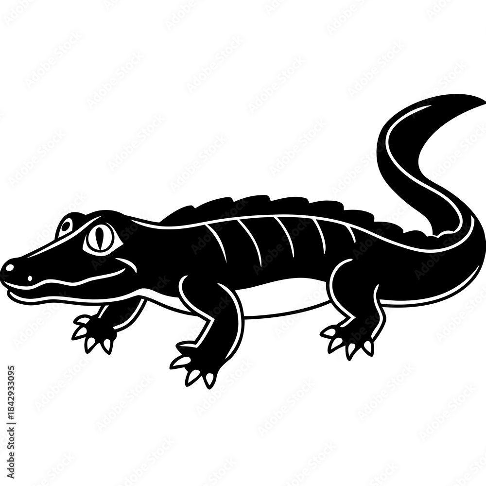 Naklejka premium Black Dwarf Crocodile Vector Illustration – Silhouette Wildlife Design