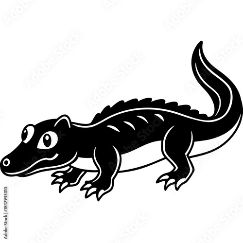 Black Dwarf Crocodile Vector Illustration – Silhouette Wildlife Design