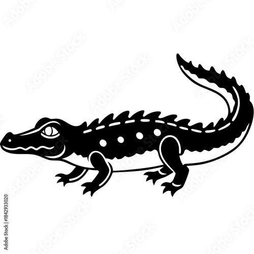 Black Dwarf Crocodile Vector Illustration – Silhouette Wildlife Design