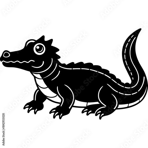 Black Dwarf Crocodile Vector Illustration – Silhouette Wildlife Design