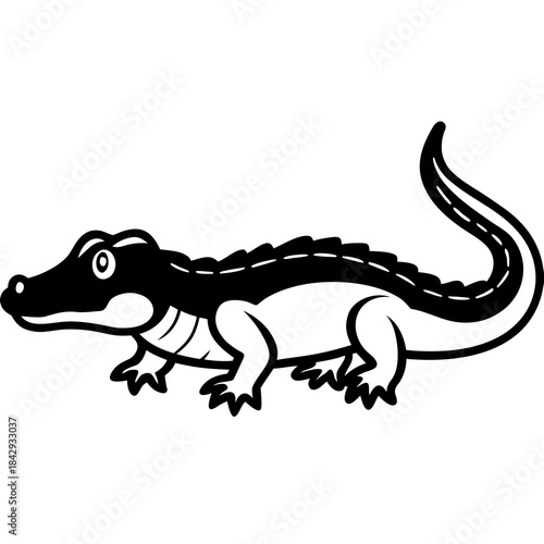 Black Dwarf Crocodile Vector Illustration – Silhouette Wildlife Design
