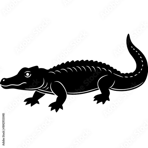 Black Dwarf Crocodile Vector Illustration – Silhouette Wildlife Design
