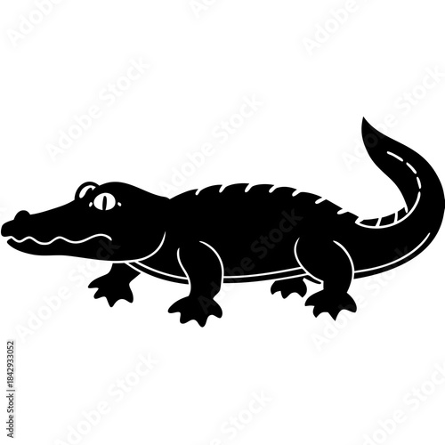 Black Dwarf Crocodile Vector Illustration – Silhouette Wildlife Design