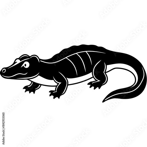 Black Dwarf Crocodile Vector Illustration – Silhouette Wildlife Design