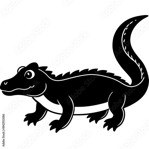Black Dwarf Crocodile Vector Illustration – Silhouette Wildlife Design