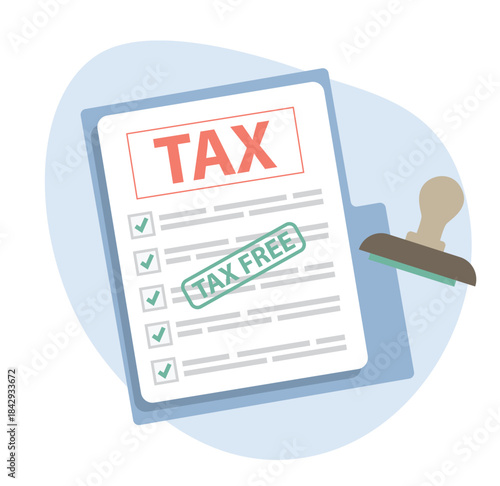 Documents marked with a tax-free stamp, financial paperwork without applied taxes