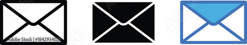 Closed envelope outline glyph and flat design icon set for mail and communication concepts