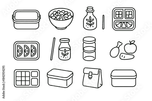 Bean herb eco prep segment steel reusable icon veggie salad vector meal