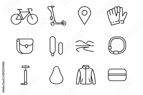 Bike icon minimal saddle icons commuting portable glove lock navigation vector pouch