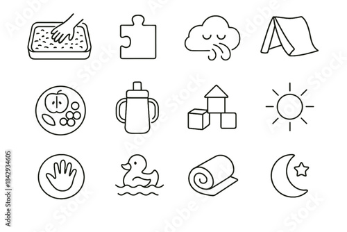 Play cloud sensory outdoor circle moon breathing roll icon vector toddler routine