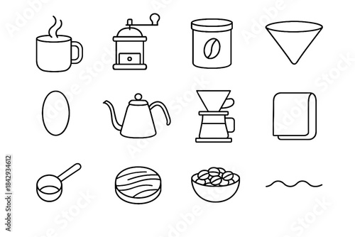 Vector minimalist tiny wooden icons aroma canister coffee icon brew reusable bean