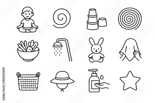 Veggie icons stacking mindful step bowl toddler vector bunny snack icon star