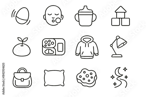 Icon vector toddler bath icons lamp mindful blocks tray music bubble bedtime