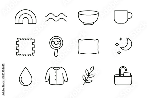 Icon bedtime toddler mindful cup breathing branch stacking mat wooden vector nature