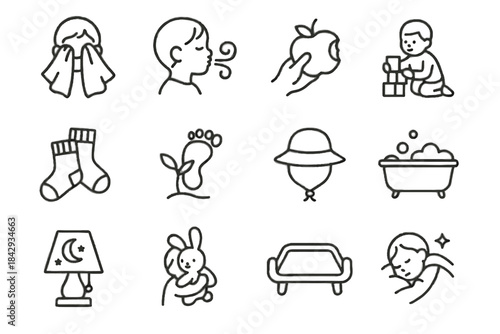 Vector icon toddler mindful icons nature breath star footprint bubbles bedtime soft