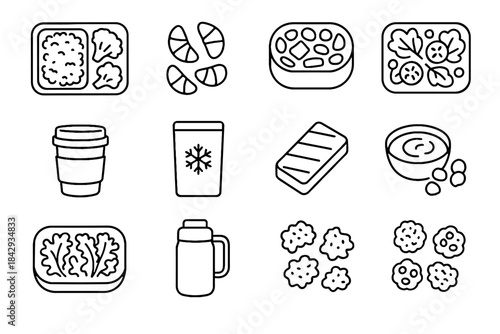 Lunchbox cup healthy sleeve mix vegetable insulated icons bar vector icon berry