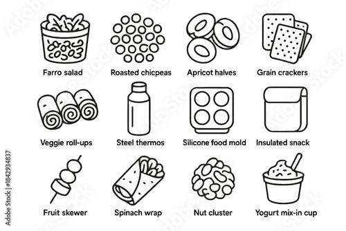 Icon healthy grain roasted steel icons apricot vector insulated sleeve lunchbox halves